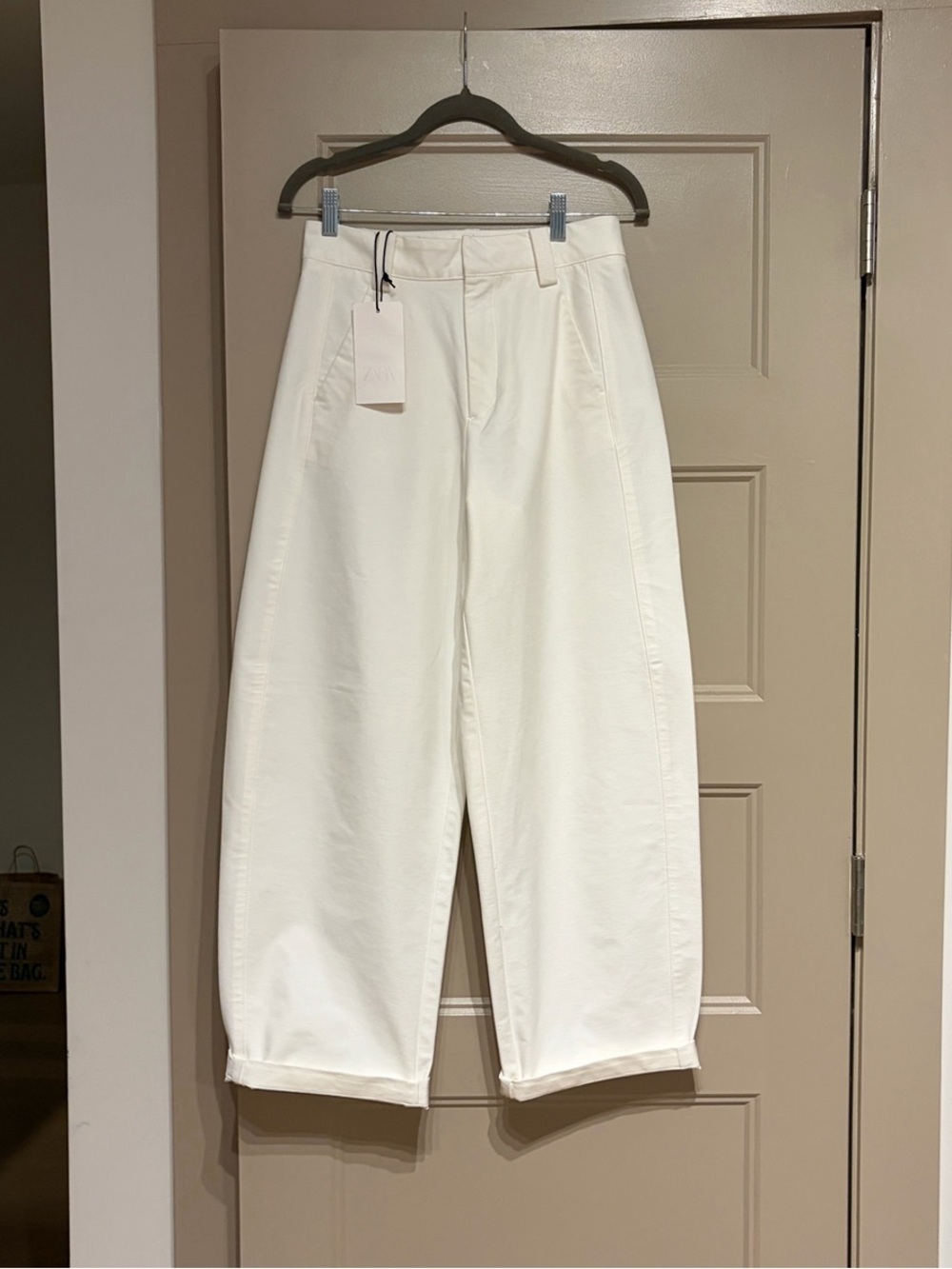 Zara Barrel Pants Ecru White Low Rise Mid Rise Trousers Women’s Sz XS NEW NWT - Picture 4 of 15